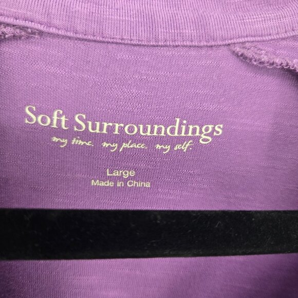 Soft surroundings womens size large purple v neck long roll tab sleeves top - Picture 3 of 8